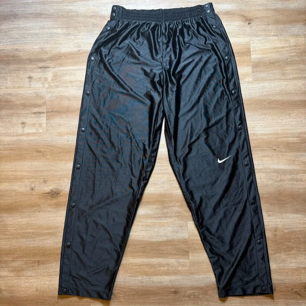 Vintage 90s Nike Tear Away Track Pants Mens XXL Shiny Black Snap Button Dazzle